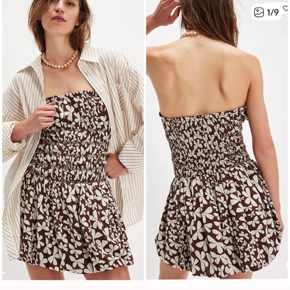 Free people brown floral Annalise bubble mini dress nwt Xs